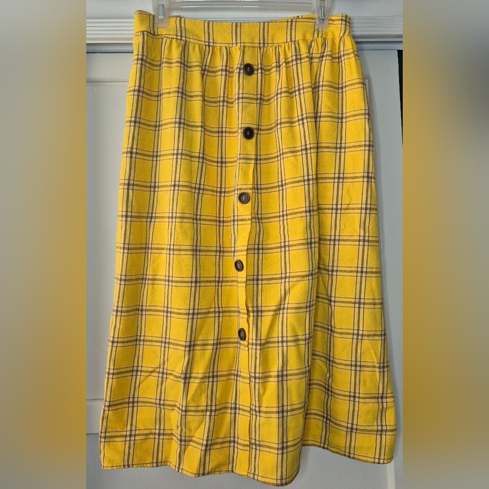 Yellow Plaid Button-Down Plus Size Skirt